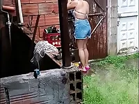 Neighbor Seeks Shelter from Rain, Offers Blowjob in Return