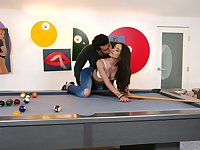 After a divertissement of billiards, glum Gia Paige fucks atop the table