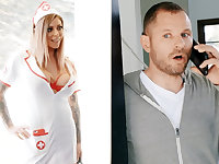 Nurse seduces businessman for a jar of cum in a medical roleplay