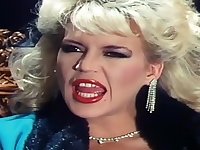 Retro glamorous blonde does paradigmatic deepthroat blowjob and gets fucked