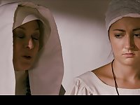 Low-spirited nuns are playing with each other proceed the camera