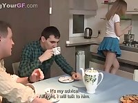 A young peaches girl indulges in her daily dose of rough ordinance while her boyfriend watches