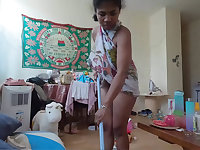 Sexy ebony maid Belle11 cleans naked - amateur big ass babe