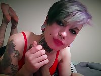 Cute Teenage Tattooed Punk Kat Putting an end to Sucking A Tattooed Gumshoe w Fringe POV